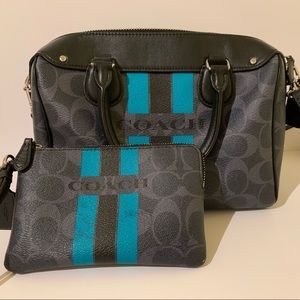 Black and Blue Varsity Bag and Wristlet